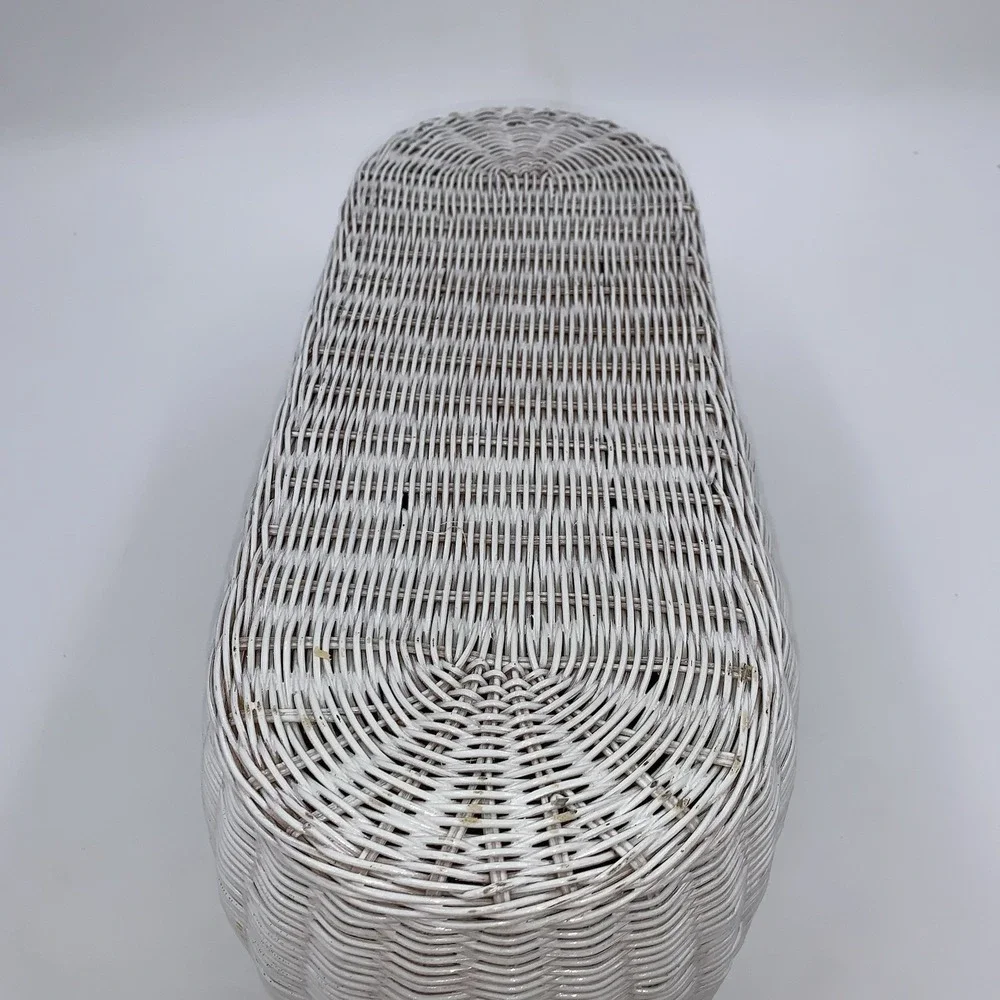 Vintage Handwoven Rattan Wicker 3 Part Tissue Basket White Storage Multipurpose